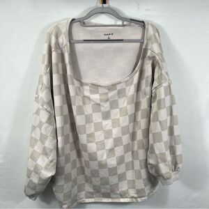 Torrid Beige Checkerboard Off Shoulder Sweater 0770